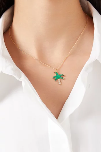 Palm Pendant Diamond & Malachite Necklace in 18kt Gold