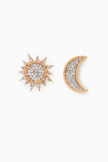 Sun & Moon Diamond Stud Earrings in 18kt Gold