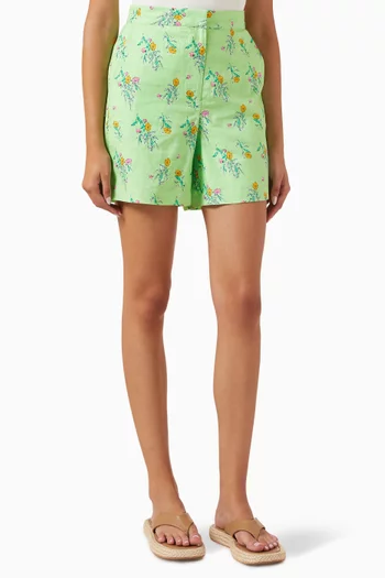 Yasmeadowfield Floral-print Shorts in Linen-blend