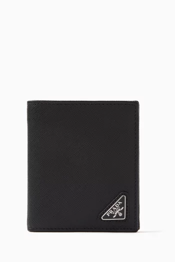 Triangle Logo Card Holder in Saffiano Leather