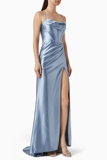Corset Draped Gown in Satin