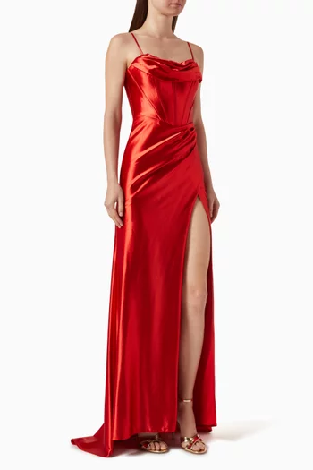 Corset Draped Gown in Satin