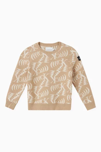 Glitched Monogram Sweater in Cotton-knit