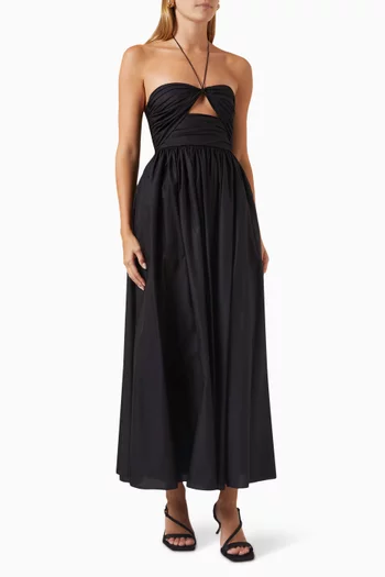 Bandeau Ruched Maxi Dress in Cotton