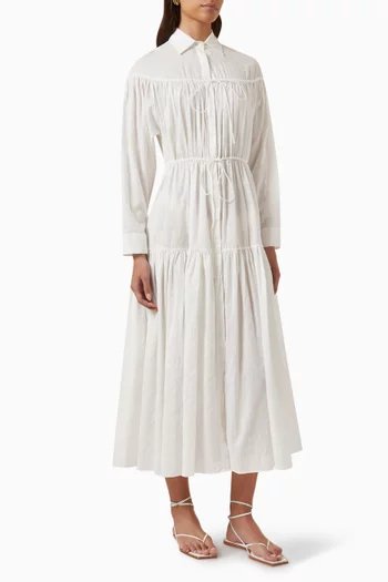 Embroidered Tiered Drawcord Dress in Cotton