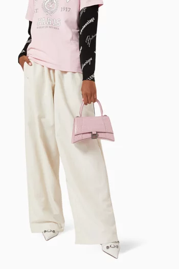 حقيبة اورجلاس بيد علوية جلد بنقشة جلد التمساح مقاس XS