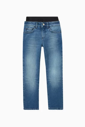 Washed-effect Denim Pants in Cotton