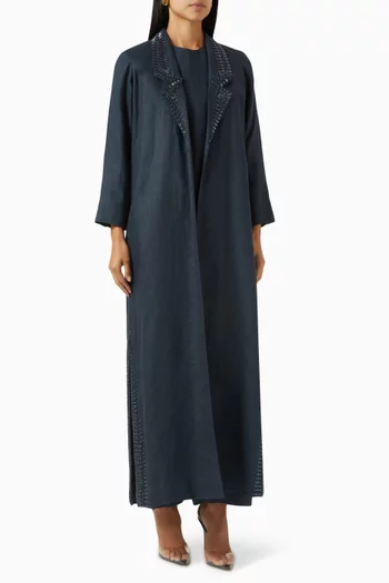 Bead-embellished Abaya Set in Linen