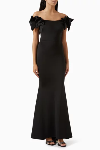 Asymmetrical Floral Evening Gown
