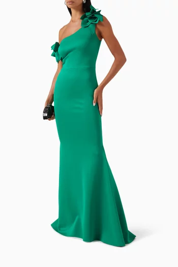 Asymmetrical Floral Evening Gown