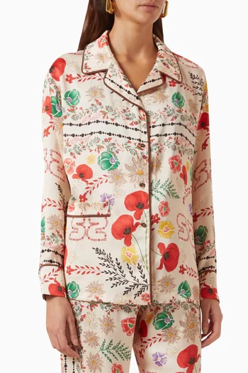 Nico Floral-print Pyjama Shirt in Satin