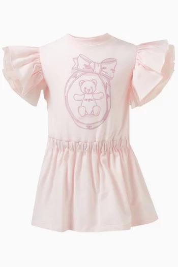 Ruffled Teddy-print Dress in Cotton