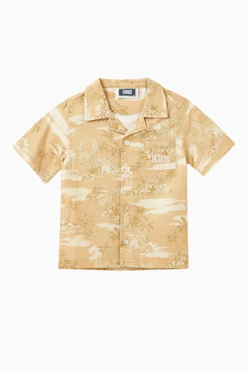 All-over Printed Safari Camp Shirt in Cotton-linen