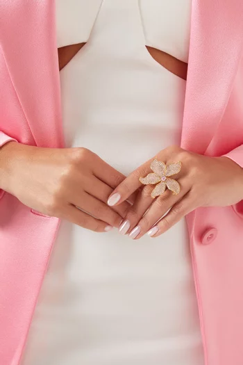 خاتم ليلوم مرصع بكريستال برونز مطلي بذهب عيار 24