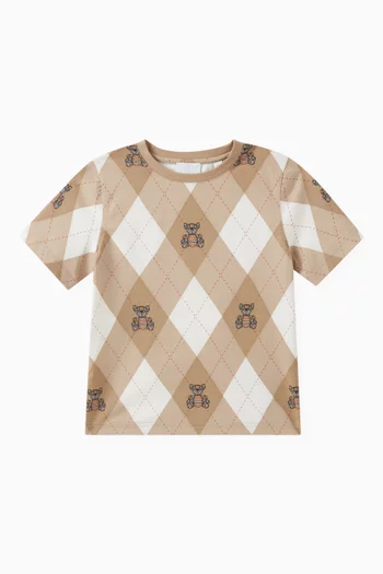 Argyle-pattern Bear-print T-shirt in Cotton