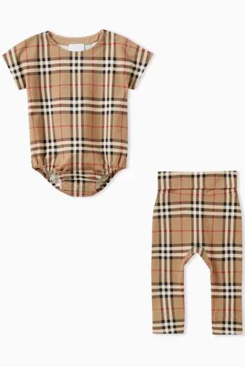 Check-print Bodysuit Set in Cotton