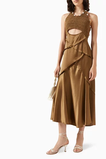 Imani Cut-out Dress in Crochet & Satin