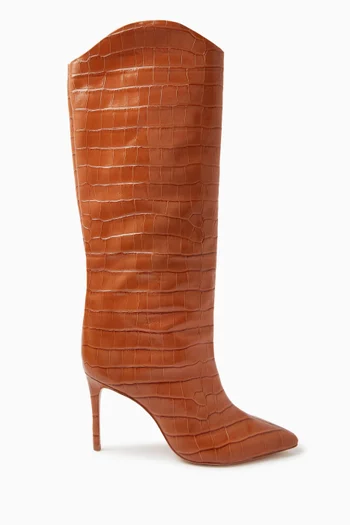 Knee Boots in Croc-embossed Leather