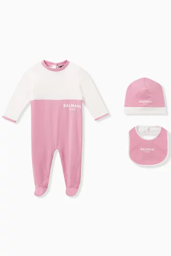 Buy Balmain Pink Logo print Sleepsuit Set in Cotton for Baby Girls