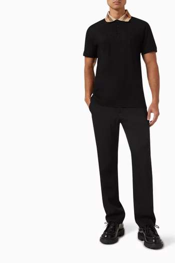 Check-collar Polo Shirt in Cotton Piqué