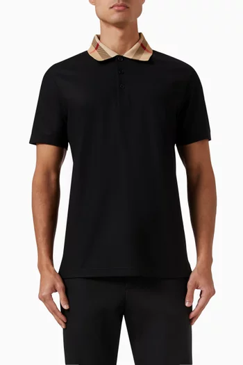 Check-collar Polo Shirt in Cotton Piqué