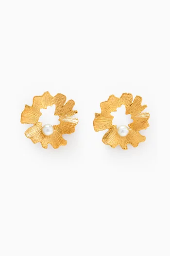 Gaia Pearl Stud Earrings in 24kt Gold-plated Brass
