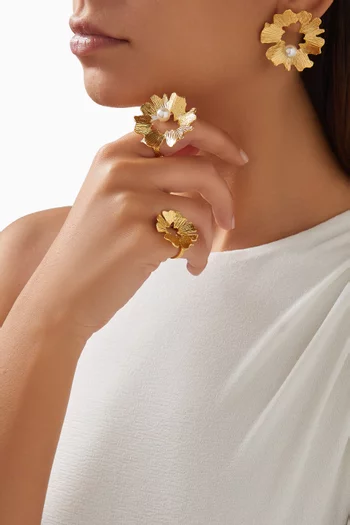 Gaia Pearl Rings in 24kt Gold-plated Brass, Set of 2
