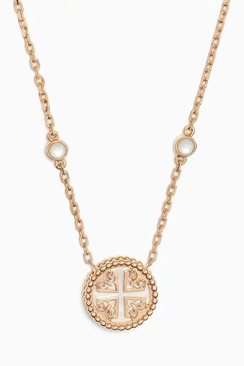 Lace Petite Mother of Pearl & Diamond Necklace in 18kt Yellow Gold