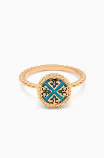 Lace Petite Turquoise & Diamond Ring in 18kt Yellow Gold