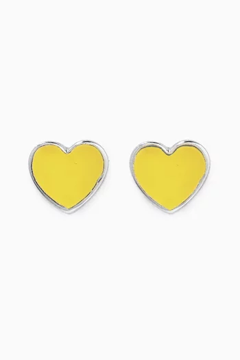 Mini Heart Enamel Stud Earrings in 18kt White Gold