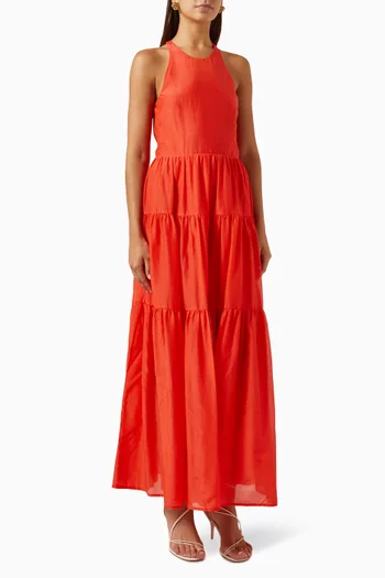 فستان إيميلين طويل متعدد الطبقات مزيج قطن وحرير