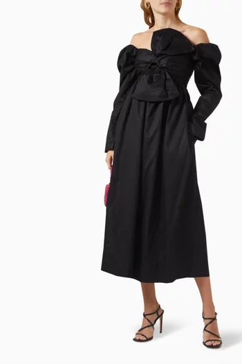 Valentina Bow Midi Dress in Cotton-poplin