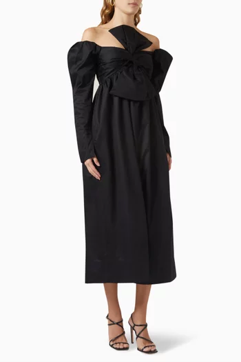 Valentina Bow Midi Dress in Cotton-poplin