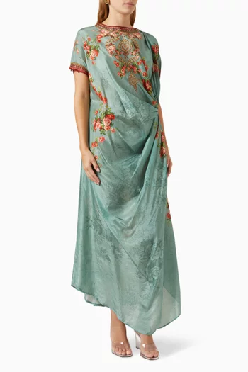 Printed Draped Dress in Silk