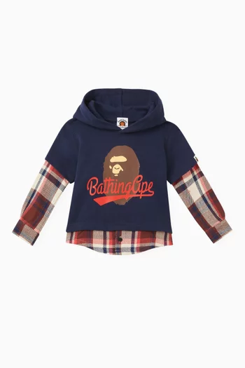 Bape Check Shirt Layered Hoodie in Cotton