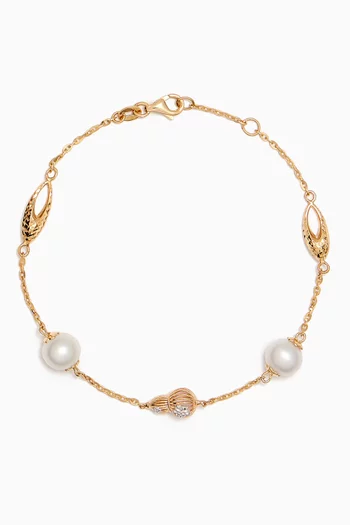 Kiku Freshwater Pearl Charm Bracelet in 18kt Gold