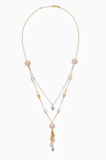 Kiku Freshwater Pearl Layered Charm Necklace in 18kt Gold