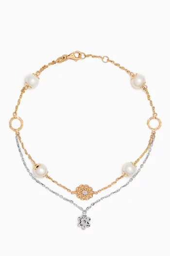 Kiku Freshwater Pearl Charm Double-chain Anklet in 18kt Gold