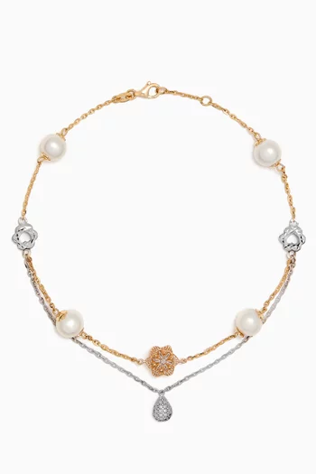 Kiku Freshwater Pearl Charm Double-chain Anklet in 18kt Gold
