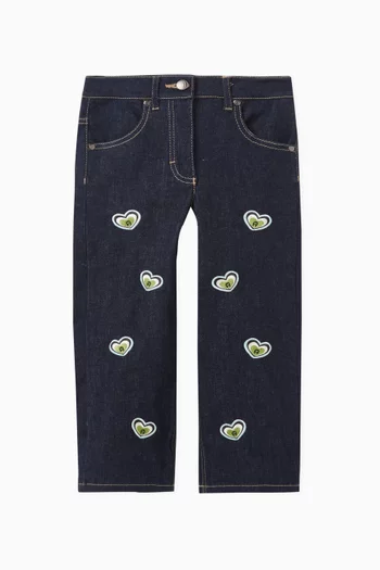 Heart-embroidered Jeans in Cotton