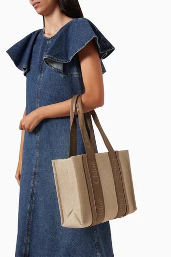 Medium Woody Tote Bag in Linen Canvas