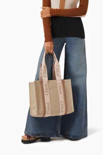 Woody Medium Tote Bag in Linen Canvas