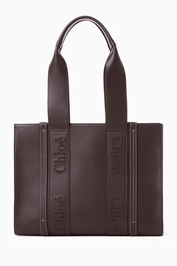 Medium Woody Tote Bag in Calfskin Leather