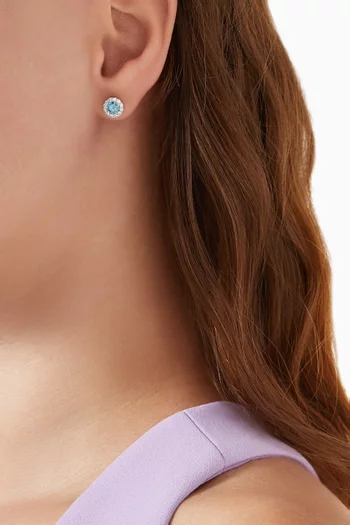 Fancy Vivid Halo Diamond Stud Earrings in 18kt White Gold