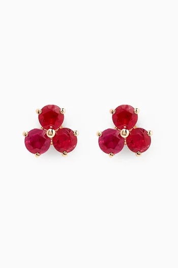 Ruby Cluster Stud Earrings in 18kt Gold
