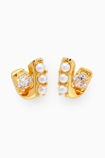 Ever Crystal & Pearl Studs in 18kt Gold-plated Metal
