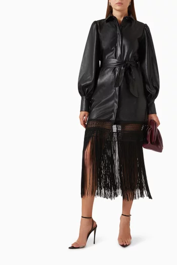 Victoria Fringe Dress in Faux-leather