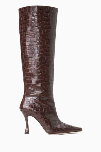 Cami Knee Length Boots in Croc-embossed Leather