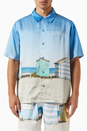 قميص بطبعة منازل شاطئ فيسكوز