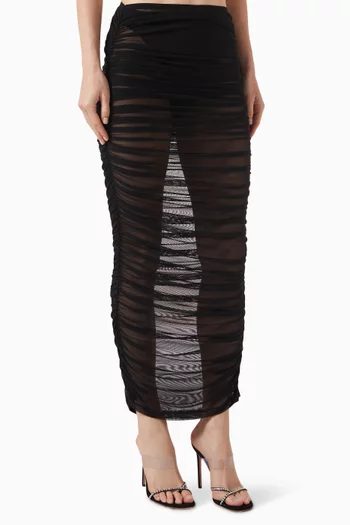 Runched Maxi Skirt in Mesh